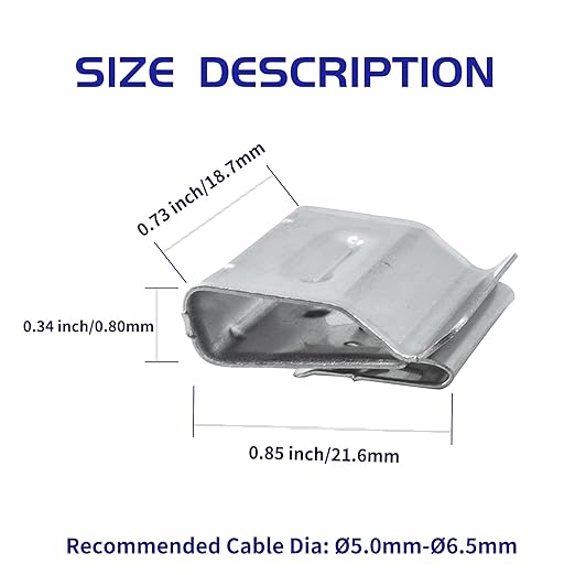 Solar Panel Cable Clips Photovoltaic Cable Clips Trailer Frame Wire Clamp Clips Stainless Steel 21.6mm/0.85in Length-[30 Pcs]