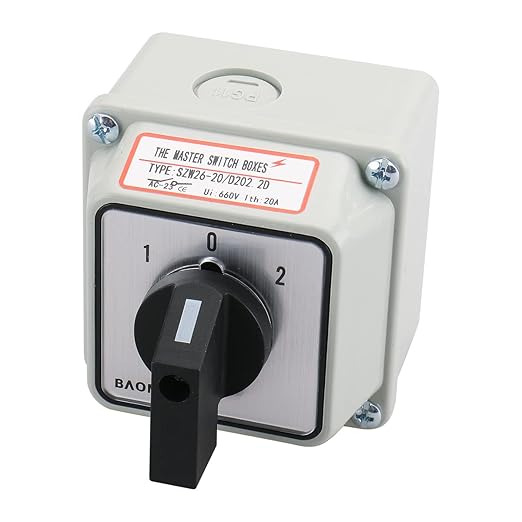 Baomain Universal Rotary Changeover Switch SZW26-20/D202.2D-S with Small Master Switch Exterior Box 660V 20A 3 Position 2 Phase (2.6"x2.6"x3.35")