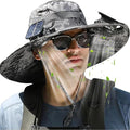 Solar Panel Powered Fan Built in Wide Brim Outdoor Fishing Hat USB Charging Men Ultralight Sun Bucket Mission Cooling Cap