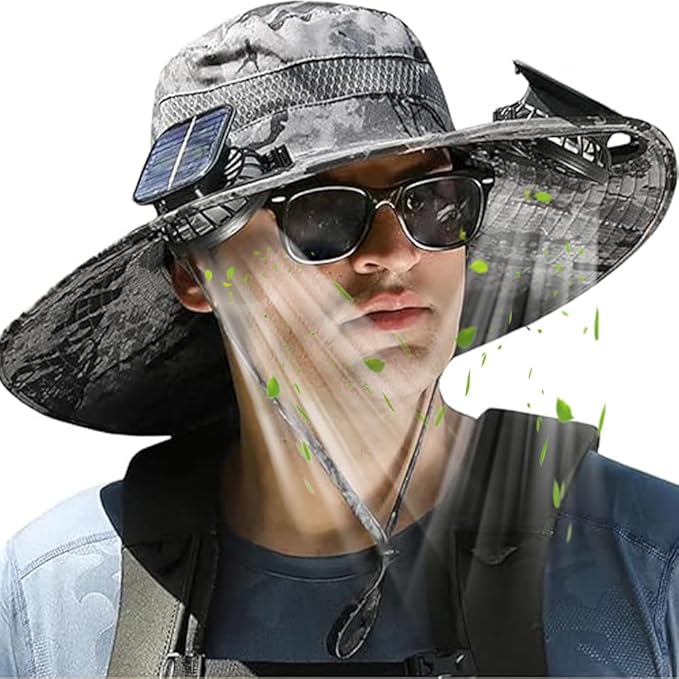 Solar Panel Powered Fan Built in Wide Brim Outdoor Fishing Hat USB Charging Men Ultralight Sun Bucket Mission Cooling Cap