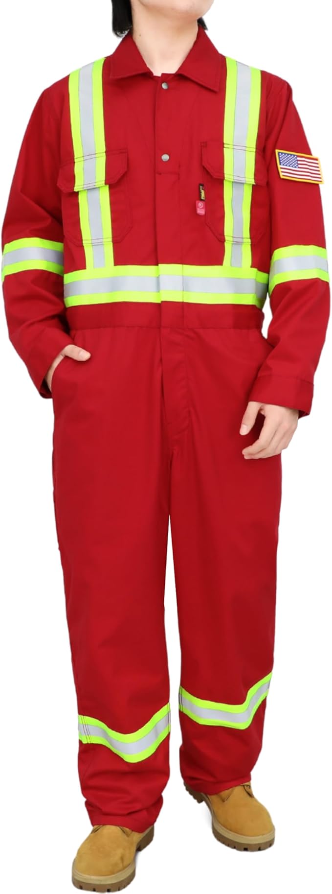 BOCOMAL FR Coveralls Men High Visibility 7.5oz Cotton Twill Flame Resistant Fire Retardant Work Coverall NFPA2112 HRC2