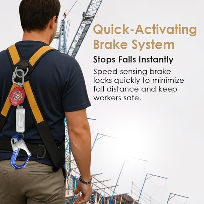 AFP Demon 6 Foot Single Web Leg Self Retracting Lifeline Safety Yoyo, Shock Pack Absorber, Aluminum Rebar Pelican Hook & Steel Carabiner Fall Protection Arrest Limiter SRL | OSHA & ANSI Rated