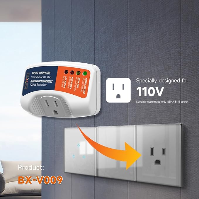 BXST Surge Protector for Refrigerator 15A 1800W 140J Single Outlet Surge Protector Plug in for Home Appliance Multi Function Plug with Protection Wall Mount Power Suppressor for TV/PC/PS5