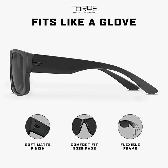 TOROE Z87+ Polarized Safety Sunglasses Matte Black TR90 Frame, ANSI Rated Lens