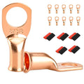 10 PCS Battery Terminal Connectors, Battery Cable Ends Lugs, 8 Gauge Wire Connectors, 8 AWG 3/8" Stud Ring Terminals, Copper Wire Lugs with Heat Shrink Tubing.