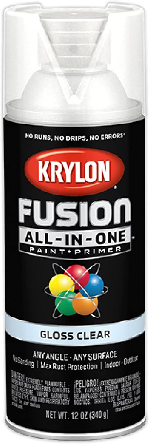 Krylon K02705007 Fusion All-In-One Spray Paint for Indoor/Outdoor Use, Gloss Clear 12 Ounce (Pack of 2) (Packaging may vary)