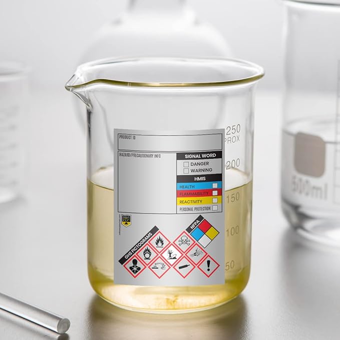 Performore SDS OSHA Chemical Safety Labels | 3x4 Inch MSDS Stickers with GHS HMIS Pictograms |Industrial OSHA‑Compliant Safety ID Tags | 100 Stickers Per Roll