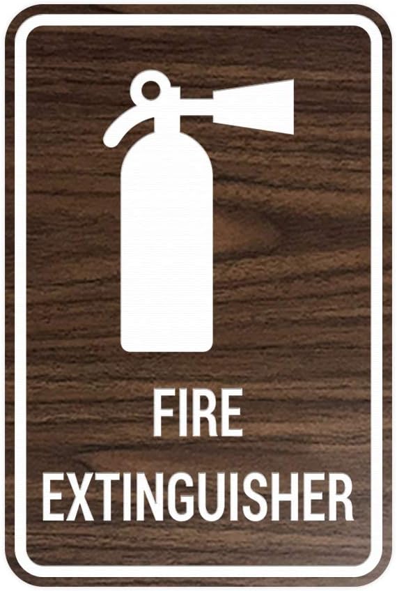 Signs ByLITA Portrait Round Fire Extinguisher Sign with Adhesive Tape, Mounts On Any Surface, Weather Resistant, Indoor/Outdoor Use (Walnut) - Medium