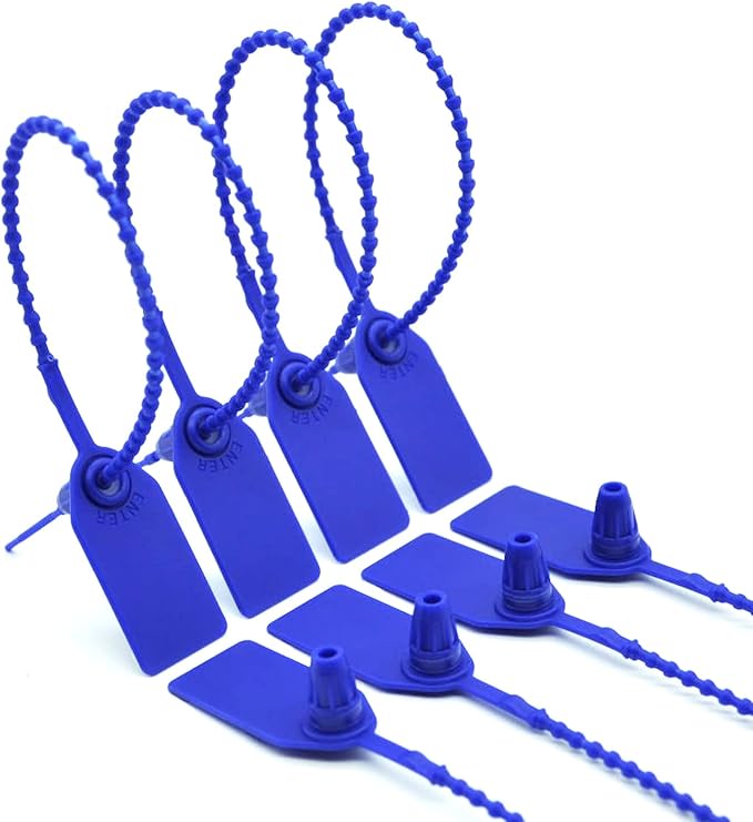 100 Pcs Fire Extinguisher Tags,Security Retail Anti-Theft Self-Locking Shoe Tag,Anti-Tamper Disposable Plastic Seals 250mm Length (Blue)