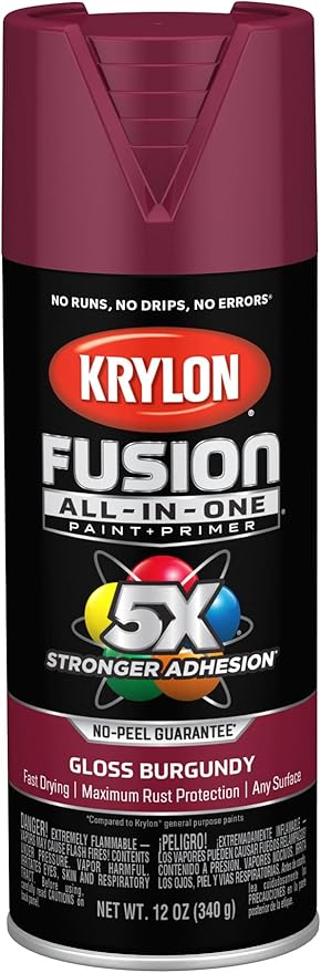 Krylon Fusion All-In-One Adhesive Spray Paint for Indoor/Outdoor Use, 12 oz, Burgundy