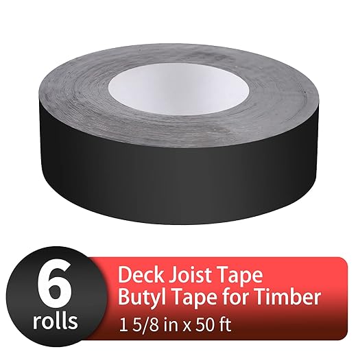DPEI Joist Tape for Decking - Butyl Flashing Tape, 1-5/8' x 50' - Black, Weatherproof, Self-Adhesive, 6 Rolls