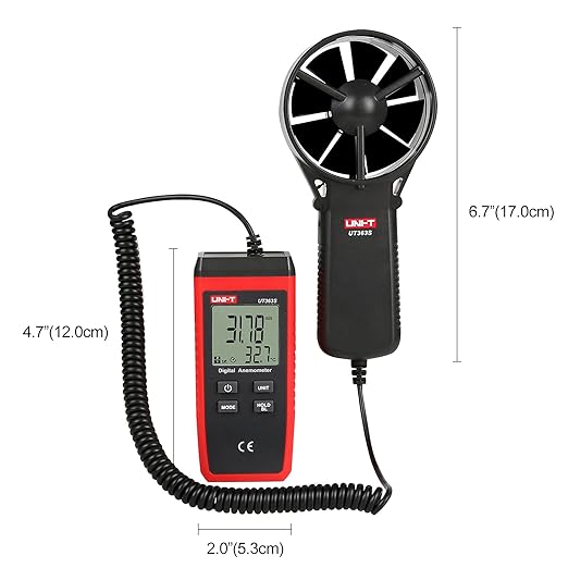 UNI-T UT363S Handheld Anemometer Wind Speed Meter Wind Chill Air Temperature Gauge -14°F to 122°F/-10°C to 50°C with Extendable Wind Sensor LCD Backlight Max Min Avg Data Hold, 1 Meter Drop Durability