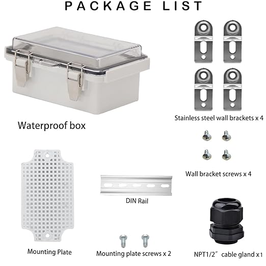 Waterproof Electrical Box, IP67 Junction Box Stainless Steel Latch Hinged Clear Cover Project Enclosure with Wall Bracket 5.9"x3.9"x2.8"