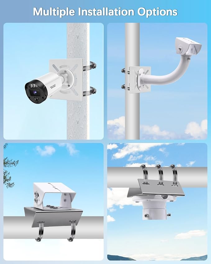 Universal Vertical Pole Corner Mount Bracket for Security Camera, Stainless Steel Pole Mount Adapter with 4 Loops, Solar Panel Clamp, CCTV Cameras Mounting Brackets