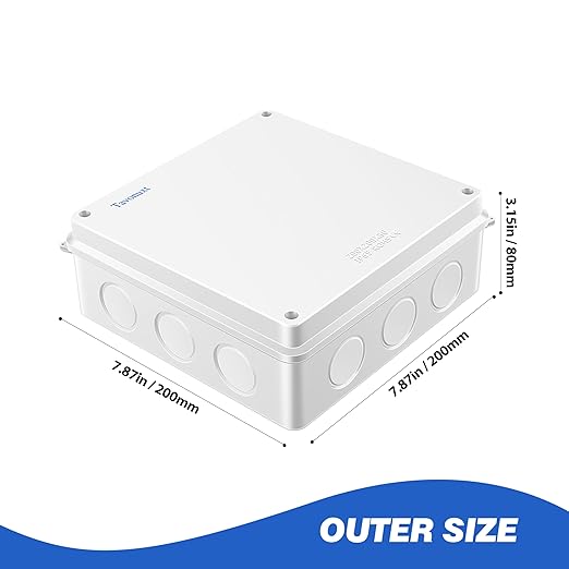 Waterproof Electrical Junction Box (7.9"x7.9"x3.1") with 12 Reserved Holes for Electronics - Sturdy ABS Plastic IP65 Dustproof Project Enclosure - White, (200x200x80mm)