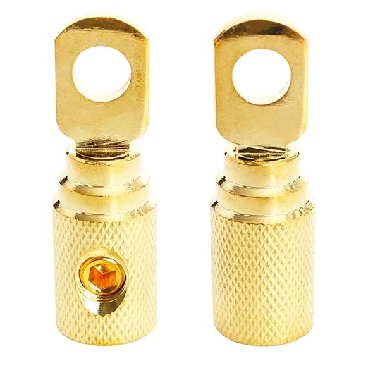 Car Audio Battery Terminal Connector Pure Brass Gold-Plated 4 Gauge Car Audio Amp Input Reducers for 4-6 Gauge Wire 2Pcs