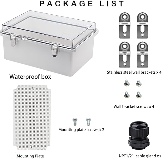 Waterproof Electrical Box, IP67 Junction Box Stainless Steel Latch Hinged Clear Cover Project Enclosure with Wall Bracket 10.2" x 6.3" x 3.9"