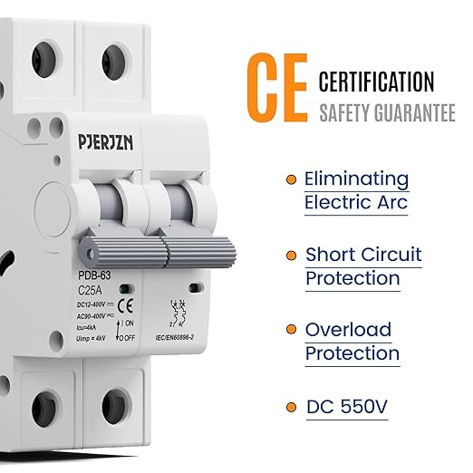 Miniature Circuit Breaker 400VDC/AC 25A 2 Pole Solar Circuit Breaker Shut Off Switch, PV Isolator Solar Panel for Homes Battery (25 Amp)