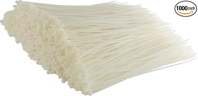 GTSE 12 Inch White/Clear Heavy Duty Zip Ties, 1,000 Bulk Pack, 120lb Strength, UV Resistant Nylon Cable Ties, Self-Locking 12" Tie Wraps