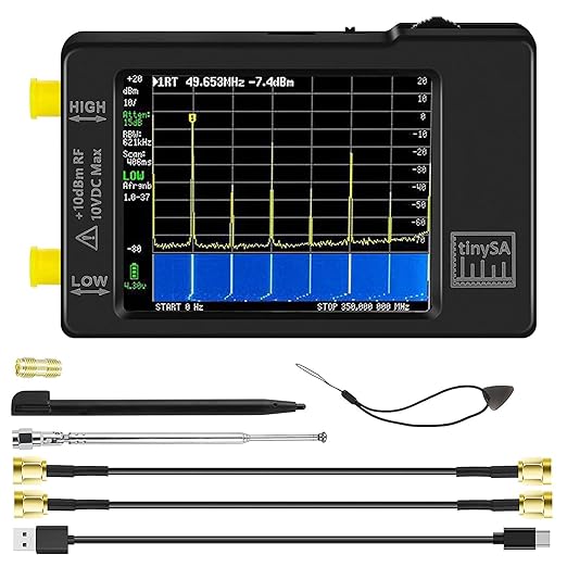 Portable Tinysa Spectrum Analyzer, AURSINC V0.3.1 Handheld Frequency Analyzer, Signal Generator 100kHz to 960MHz MF/HF/VHF UHF Input ESD Protected Function with 2.8 inch Touchscreen