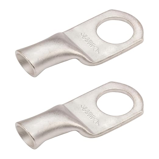 SELTERM 2pcs 8 AWG 3/8" Stud Tinned Copper Wire Lugs, Battery Lugs, Ring Terminals, Battery Cable Ends, 8 Gauge Ring Terminal Connectors, UL Marine Grade Electrical Battery Terminal Connectors