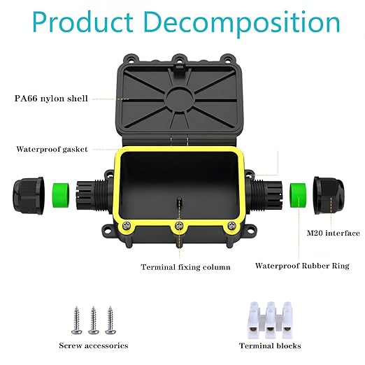 Outdoor Waterproof Junction Box Plastic，Outdoor Cable Electrical Box Waterproof ，Open Splice Underground Electrical Junction Water Proof Box，2 Way Wire Range 5-12mm Trailer Junction Box