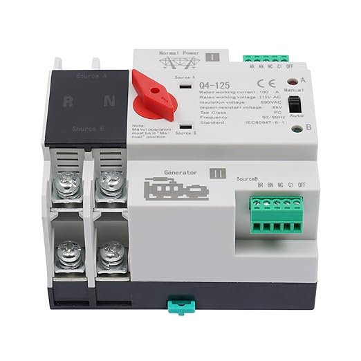 2P 100A Dual Power Automatic Transfer Switch AC 110V ATS PC Level Manual Changeover Generator Transfer Switch Tool 50HZ/60HZ
