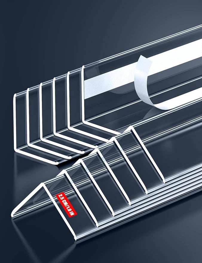 12PCS Clear Self-Adhesive Wall Corner Protectors，Corner Guards & Edge Protector for Wall Door Frame Cabinet Baseboard & Door, Table, Stair (58" X 1.0")