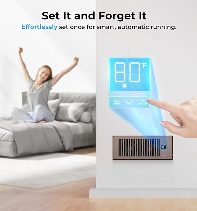 VELLEE Quiet Register Booster Fan Fits 4" x 12" (DUCT OPENING CUTOUT), 10-Speed Smart Heating Cooling AC Vent Booster Fan w/Remote Control & Thermostat Control (Bronze) - Corded
