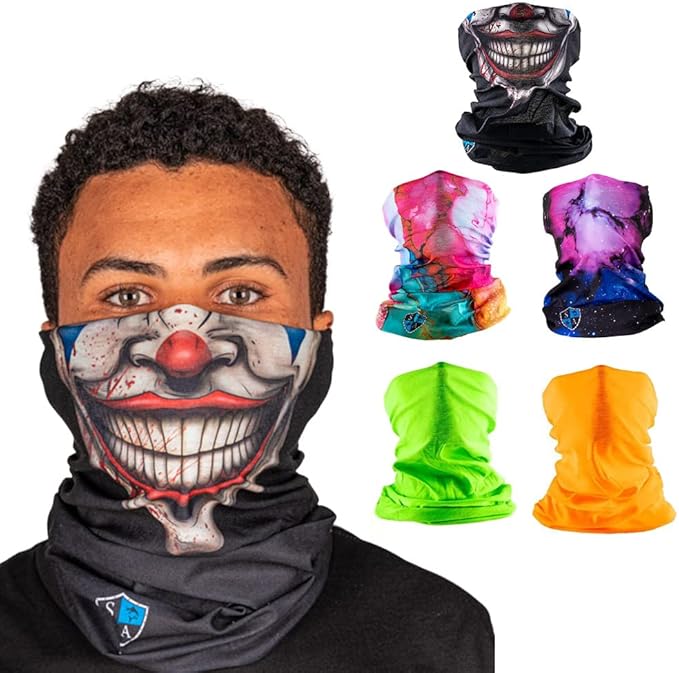 S A Company 5-Pack UV Face Shield | UV 30+ Multipurpose Neck Gaiter Balaclava for Adults | Multiple Color Packs