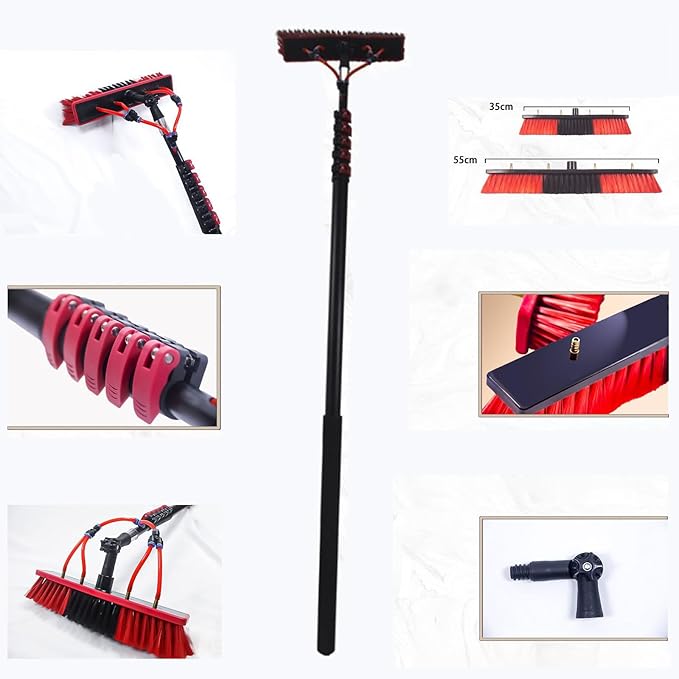 Extendable Water Fed Solar Panel Cleaner, Water Fed Telescopic Brush 5.4m | 35cm Brush, Telescopic Hydrocleaner for Cleaning Photovoltaic and Solar Panels Black