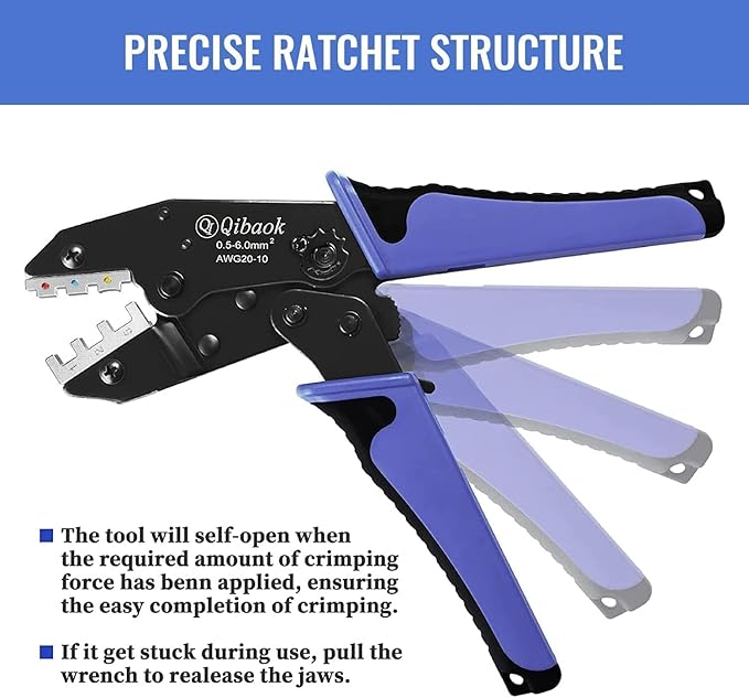 Qibaok Crimping Tool Ratcheting Wire Crimper for Heat Shrink Connectors Ratchet Terminal Crimper Wire Crimp Tool AWG 22-10