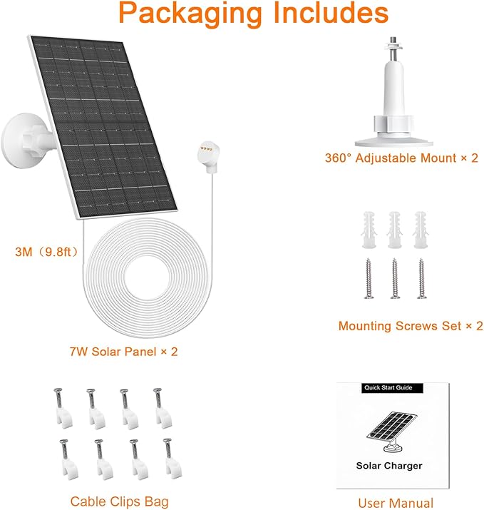 7W Solar Panel Compatible with Google Nest Camera Outdoor & Indoor (Battery Version), Solar Power Charger with IP66 Weatherproof, 360° Adjustable Mount, 9.8ft Cable, 2 Pack