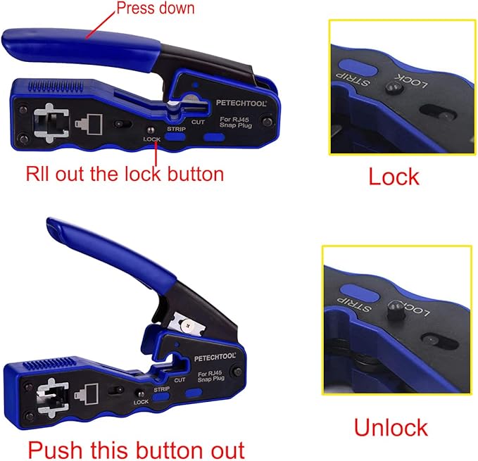 RJ45 Crimp Tool Kit Ethernet Crimping Tool Wire Crimper Stripper Cutter for Cat5e Cat6 Cat6a Pass Thrugh Connectors with 10 pieces Cat6 Connectors and 1 piece mini wire stripper