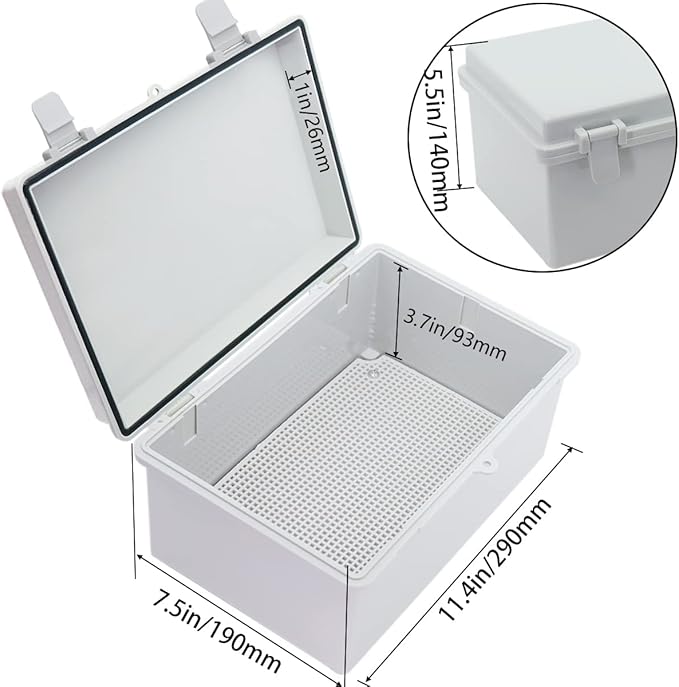Junction Box, Hinged Cover IP67 Waterproof ABS Project Box with 2 NPT 1/2" Cable Gland, Electrical Box Enclosure with Mounting Plate & Wall Bracket 11.4 x 7.5 x 5.5inch(290x190x140mm)