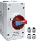 32Amp Waterproof IP66 Solar Disconnect Switch 4-Pole Red DC1500V Isolator Solar Switch with Enclosure for Rooftop Solar Systems, RVs and Boat