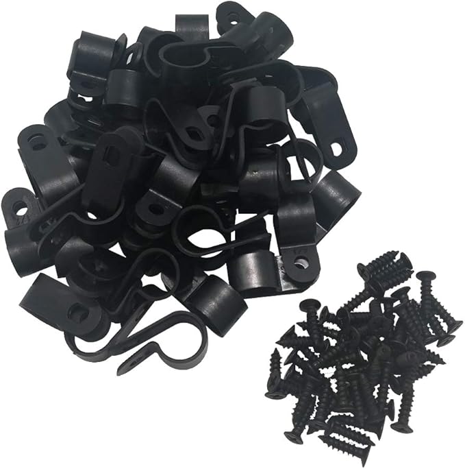 Cable Clamp R-Type Cable Clip Wire Clamp 1/2" Nylon Screw Mounting Cord Fastener Clips with Screws for Wire Management - 50 Pcs Cable Clamps + 50 Pcs Screws