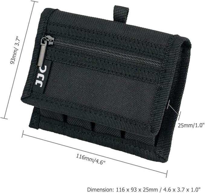 JJC Polyester 18650 Battery Pouch Case for 4PCS 18650Battery with Extra Zipped Pocket, Hoop&Loop Closure Design 18650 Battery Storage Organizer, Water-Resistant and Easy Carrying with Carabiner