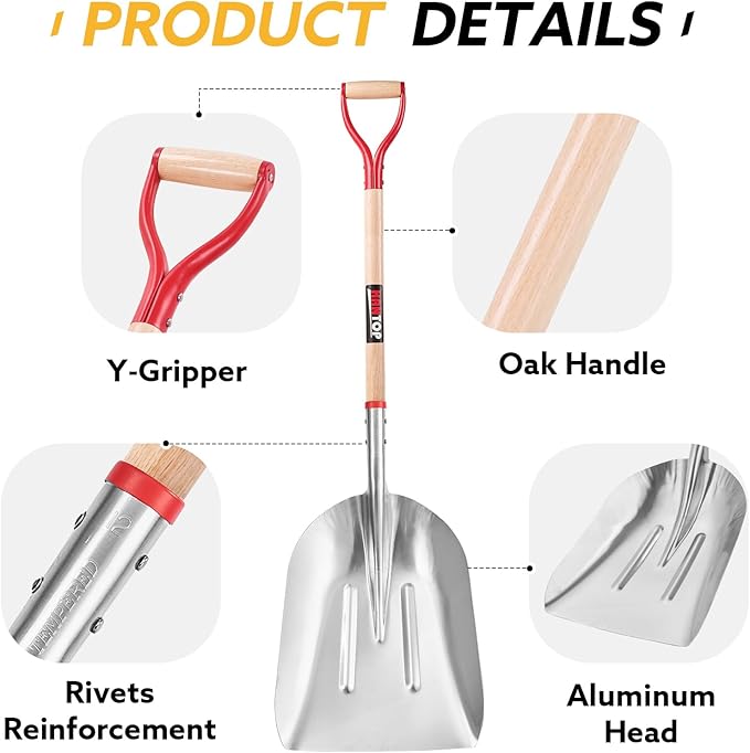 Heavy Duty Snow Shovel Aluminum Scoop Shovel Large Aluminium Snow Shovel for Driveway,45.3 inches