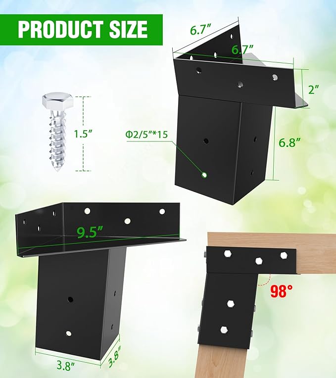 MOFEEZ Deer Stand Brackets 4x4, Heavy Duty Elevator Bracket for Deer Blind Outdoor Hunting Platform Blind Box Treehouse Shooting Shack Pergolas Black 4PCS with Screws