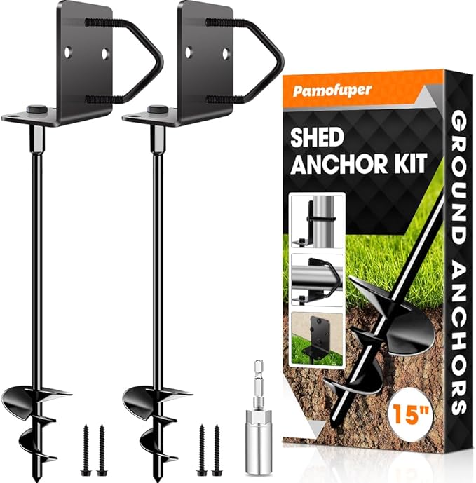Ground Anchors Shed Anchors 14" Set of 2 Trampoline Stakes Screw in Heavy Duty Mobile Home - Storage Shed Anchor Kit - Playset Swing Anchors - Stakes for Fence,Carport,Garden (Black, 2 x 14in)