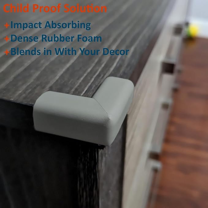 8-Pack Corner Protectors Baby Proof, Furniture Corner and Edge Safety Bumpers, Soft Rubber Foam Cushion Covers, 3M Taped Corner Guards, Baby Child Proofing Pads, Table Corner Protectors, Grey