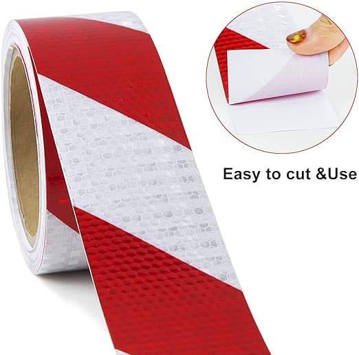 Reflective Tape, 2 Inch x 65 Feet, Red White High Viscosity Safety Reflective Stickers Outdoor Waterproof for Trailers, Bikes, Cars