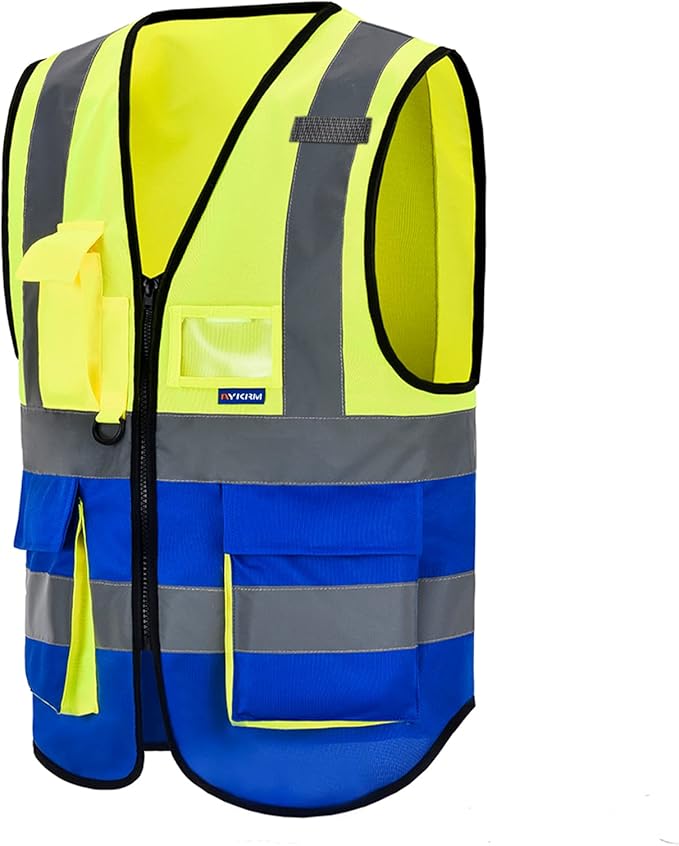 A-SAFETY High Visibility Safety Vest Reflective YELLOW BLUE Working Vest Yellow&Blue Color Mixed, M