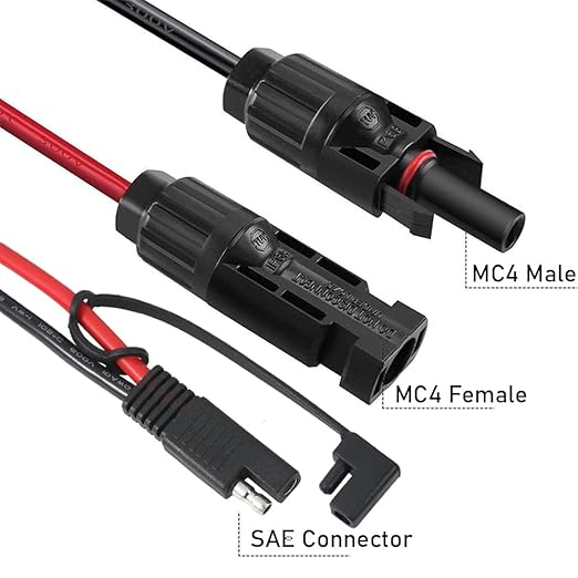 2Pcs 1FT 10AWG Solar Panel Connector Cable, SAE to MC-4 Male Female Adapter PV Extension Cable with SAE Polarity Reverse Adapter for RV Caravan Solar Panel Battery Charger