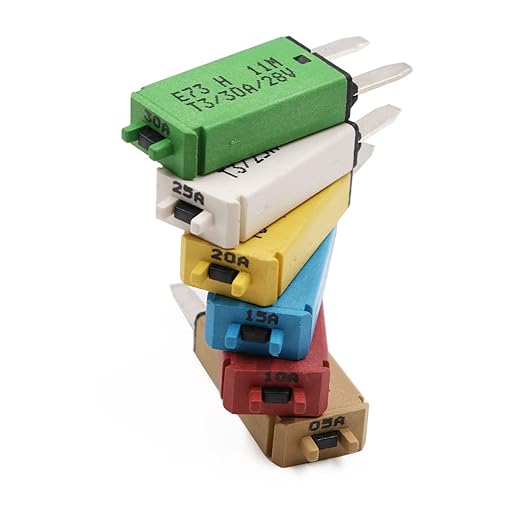 12V 24V Manual Reset Fuse Circuit Breaker ATM Low Profile T3 Mini Blade Fuses Breakers 5A 10A 15A 20A 25A 30A 28V DC for Car Automotive RV Solar Truck Boat - UL Certified- Mixed 6 Pack