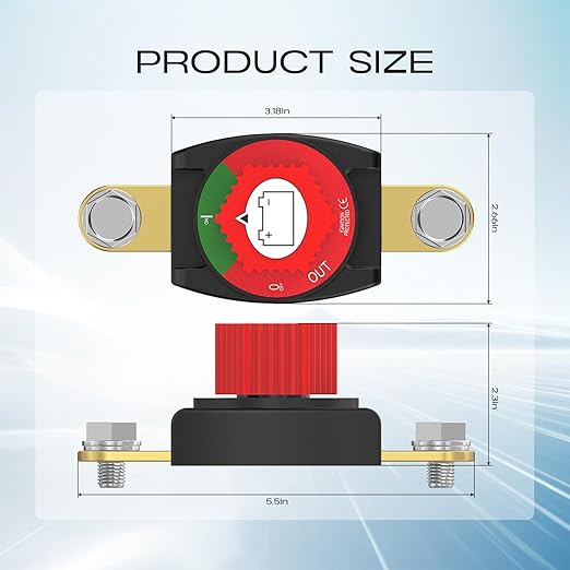 Side Post Battery Disconnect Switch, CNAODUN Battery Disconnect Switch12-48V, Car Battery Disconnect Switch for Car RV Boat and Vehicle(On/Off) Knob Removable