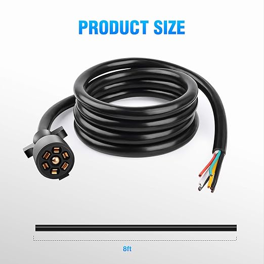 Nilight 50049R 7Way 8 Feet Heavy Duty 7 Way Plug Inline Trailer Cord for Truck Camper Blade Molded RV Cable Wire Weatherproof & Corrosion Resistant-8FT,2 Years Warranty