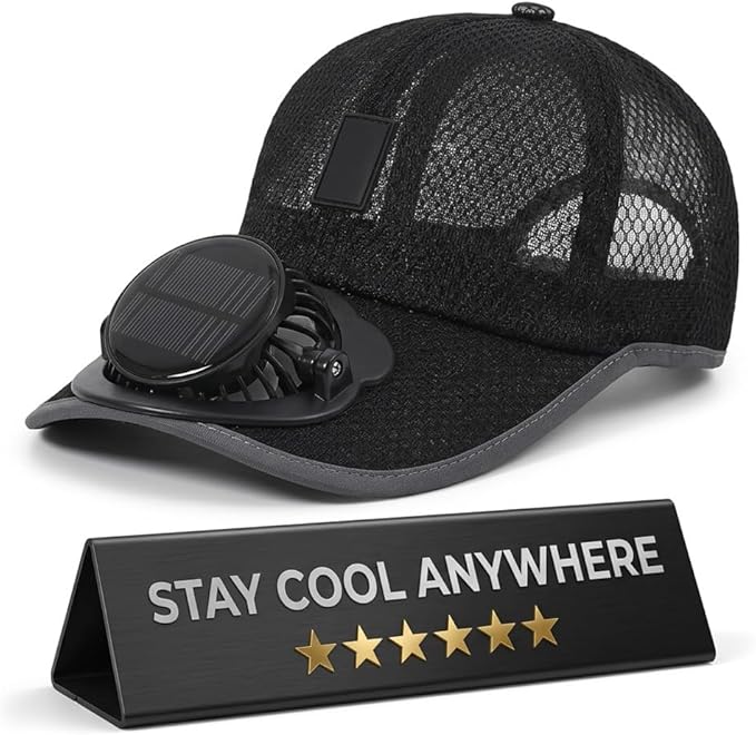 Solar Rechargeable Peak Cap USB Breathable Sport Fan Hat with Cooling Fan, Outdoor Running Hiking Fishing