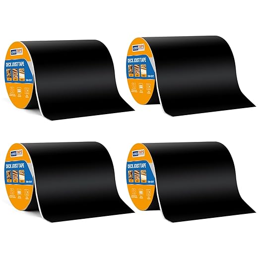 ADHES Deck Joist Tape, 6" x 16', 4 Rolls Weather Resistance & Waterproof Butyl Joist Tape for Decking, Deck Flashing Tape, Ideal for Wood Decks Beams Roof, Outdoor Construction Use